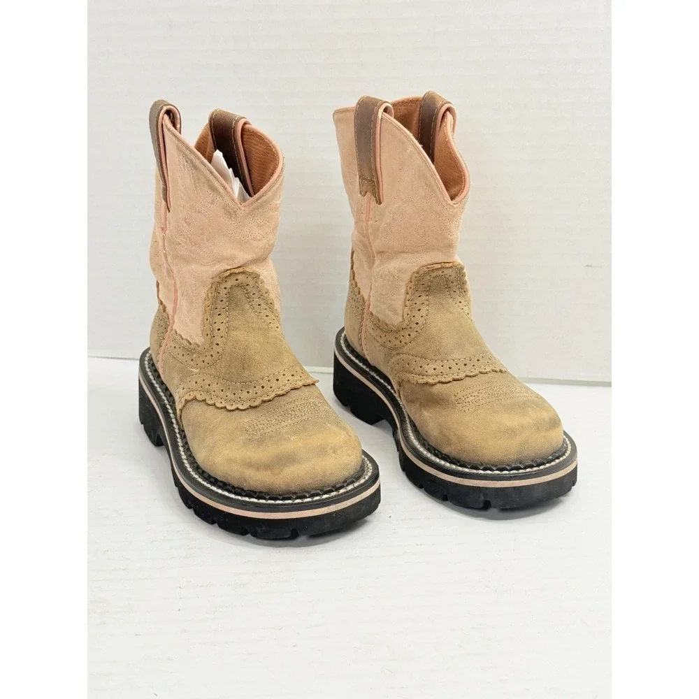 Ariat Fatbaby Cowgirl Boots Girls US 10 Pink Tan Suede Western Style 38290